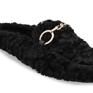 MIA Black Fuzzy Slippers with Gold Accent